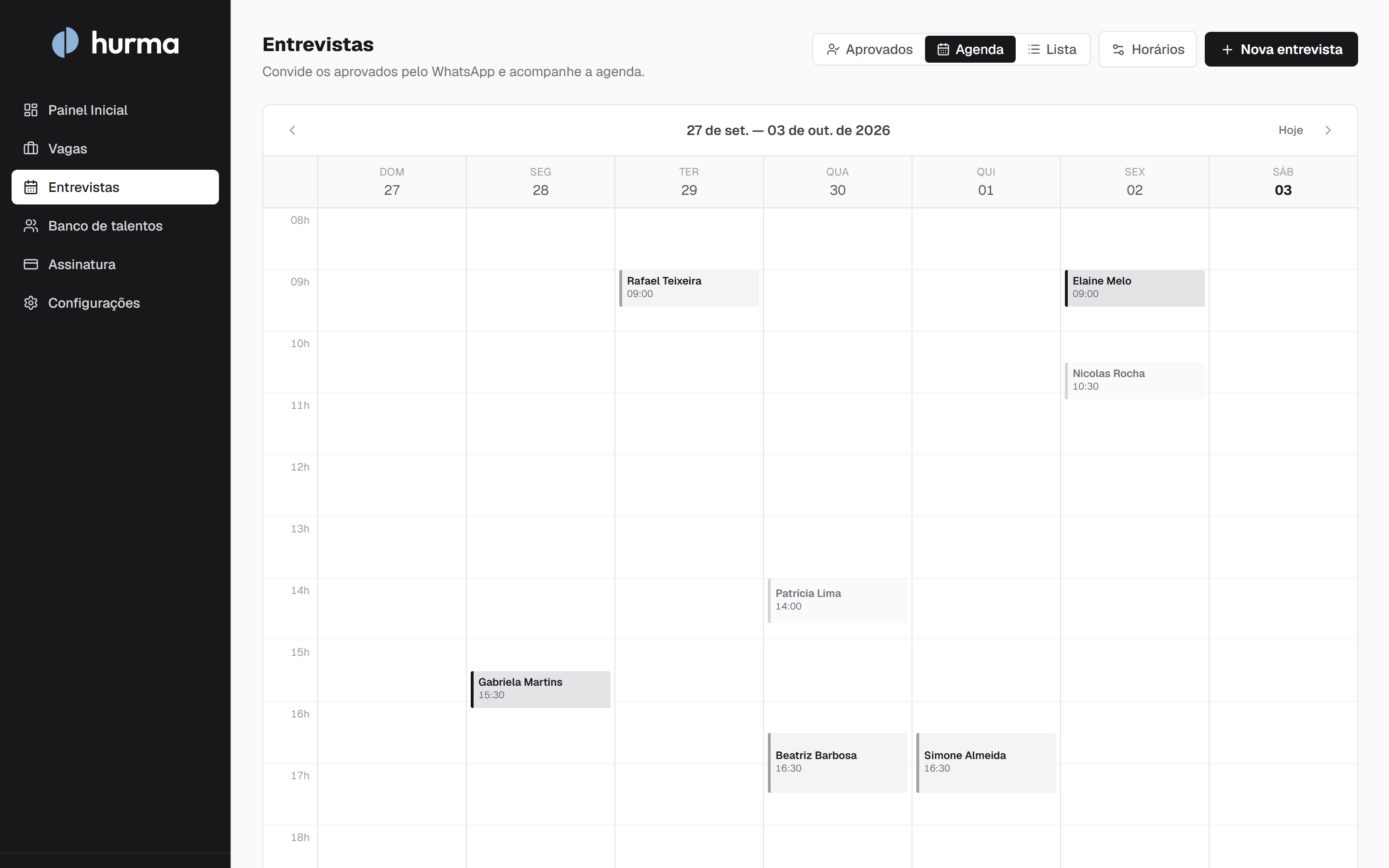 Agenda semanal de entrevistas